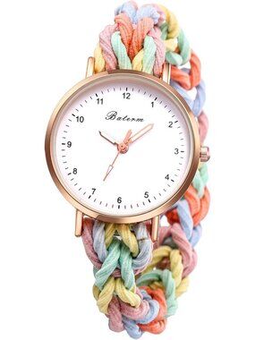 Women's Multi Color Analog Quartz Stretch Band Elastic Weave Rope Wrist Watch
